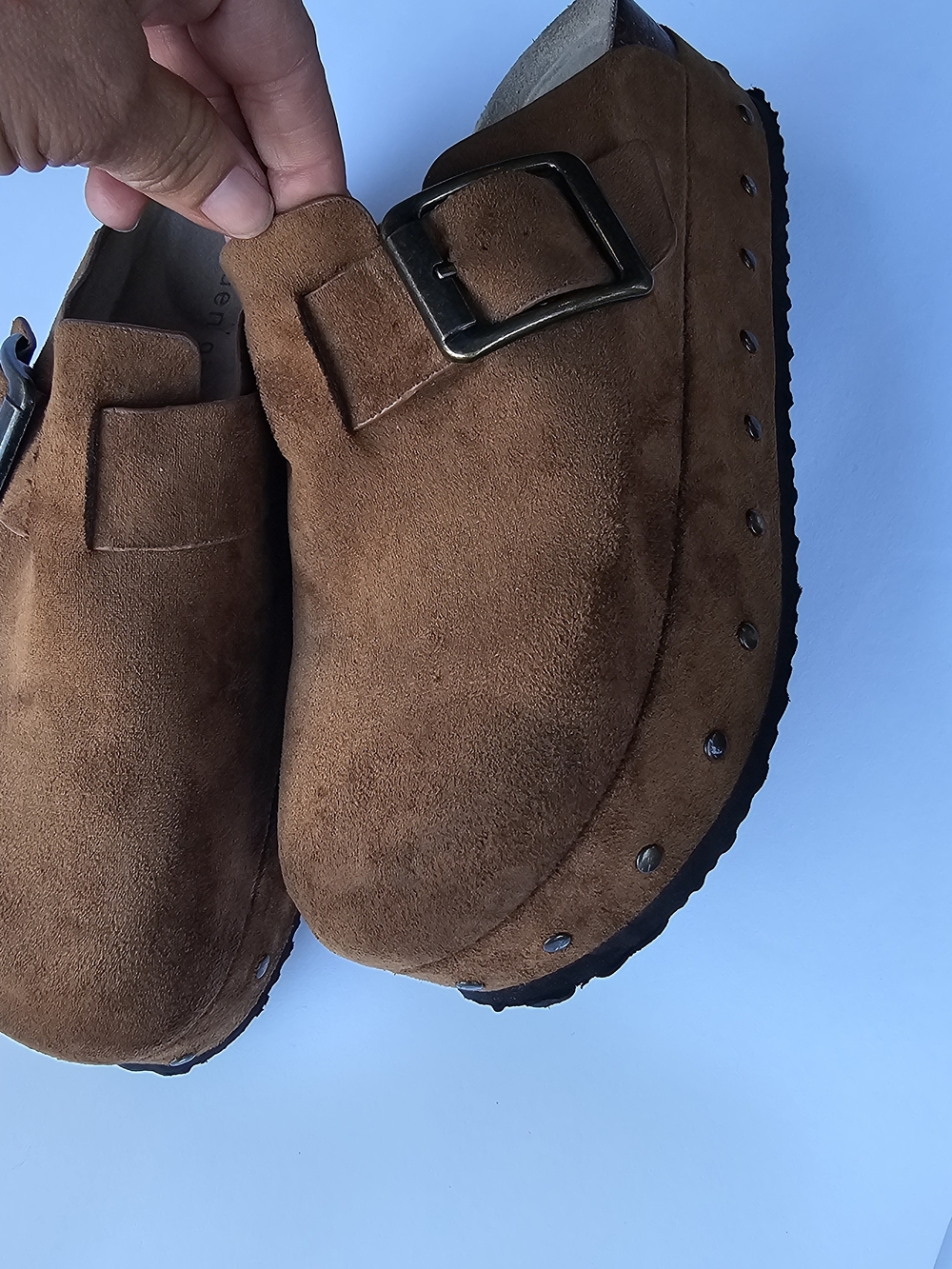 Madden Girl Brown Suede Buckle Clogs